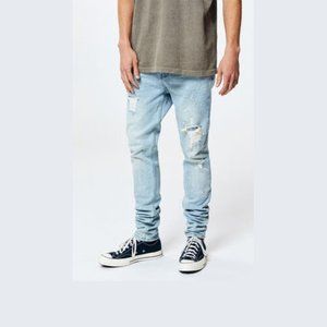 PacSun stacked skinny ripped distressed blue jeans, light wash, men's 30x32